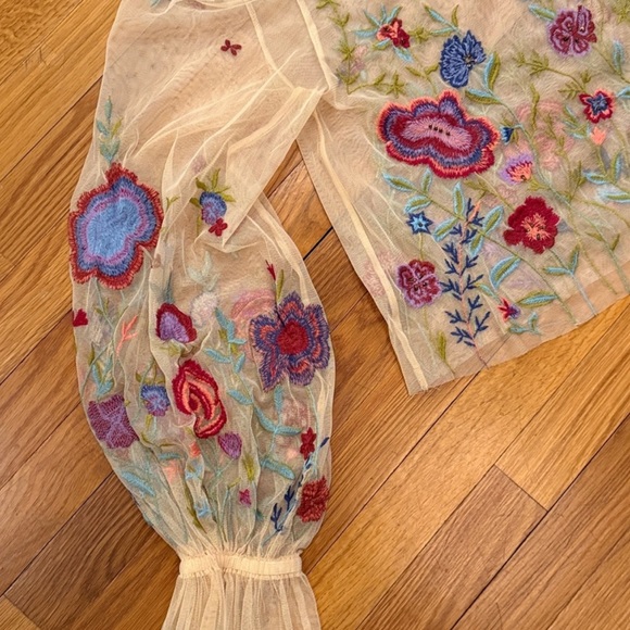 New Anthropologie The Layla Long-Sleeve Appliqué Mesh Blouse Size S - Picture 7 of 8